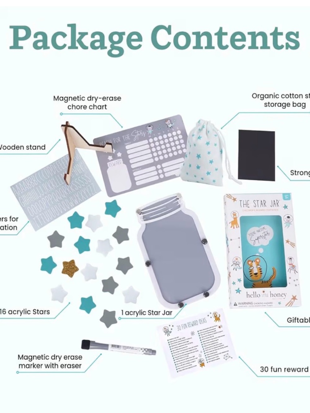 Kids rewards jar for chores and potty training, magnetic or with stand